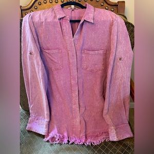 Umgee mineral wash long sleeve pink button up shirt - size Large